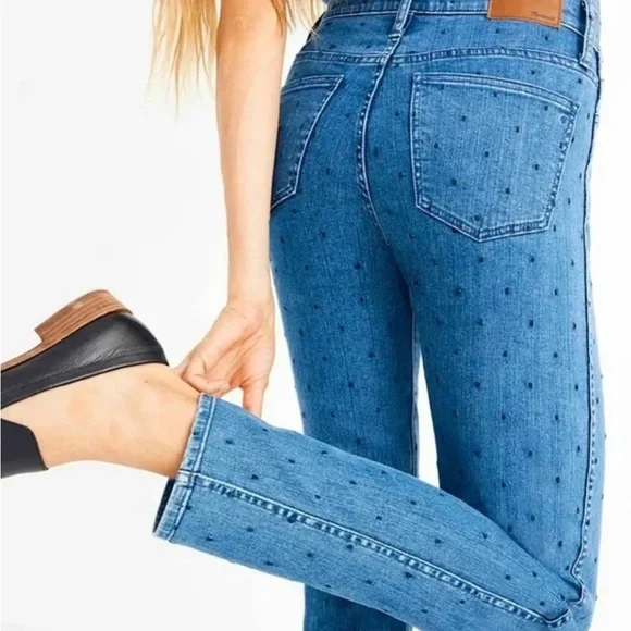 Madewell Slim Straight Navy Dot Edition Jeans Size 26 - Picture 1 of 12